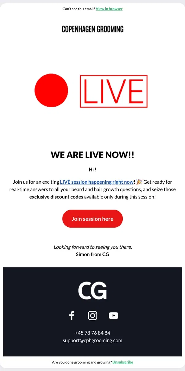 Email from Copenhagen Grooming. WE ARE LIVE NOW! 🤩