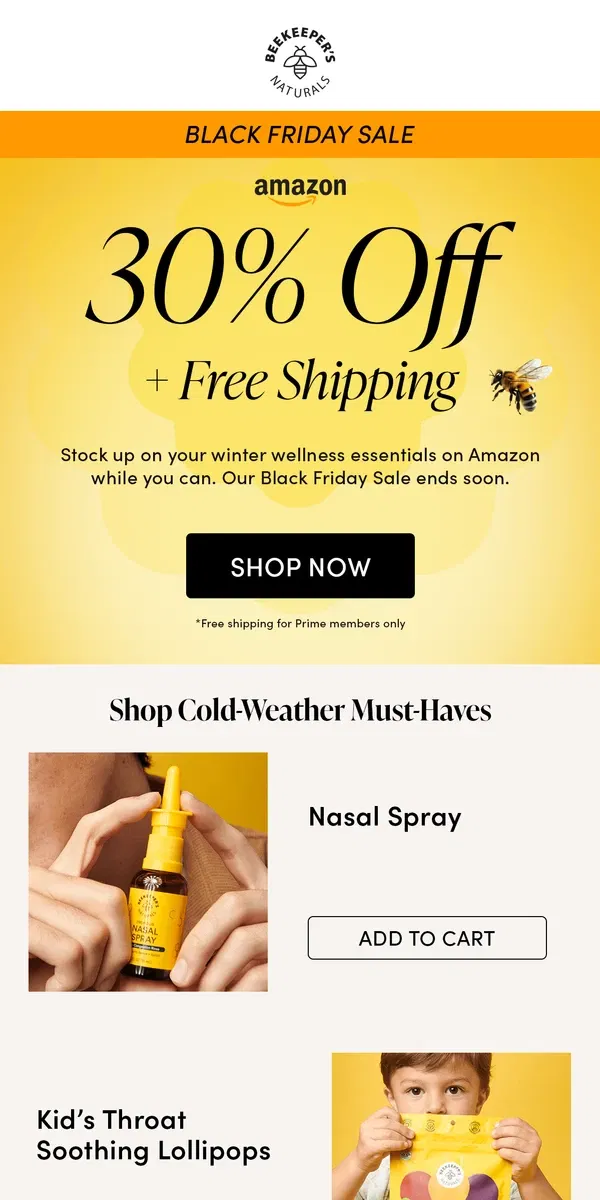 Email from Beekeeper's Naturals. Our Amazon Black Friday Sale Ends Soon