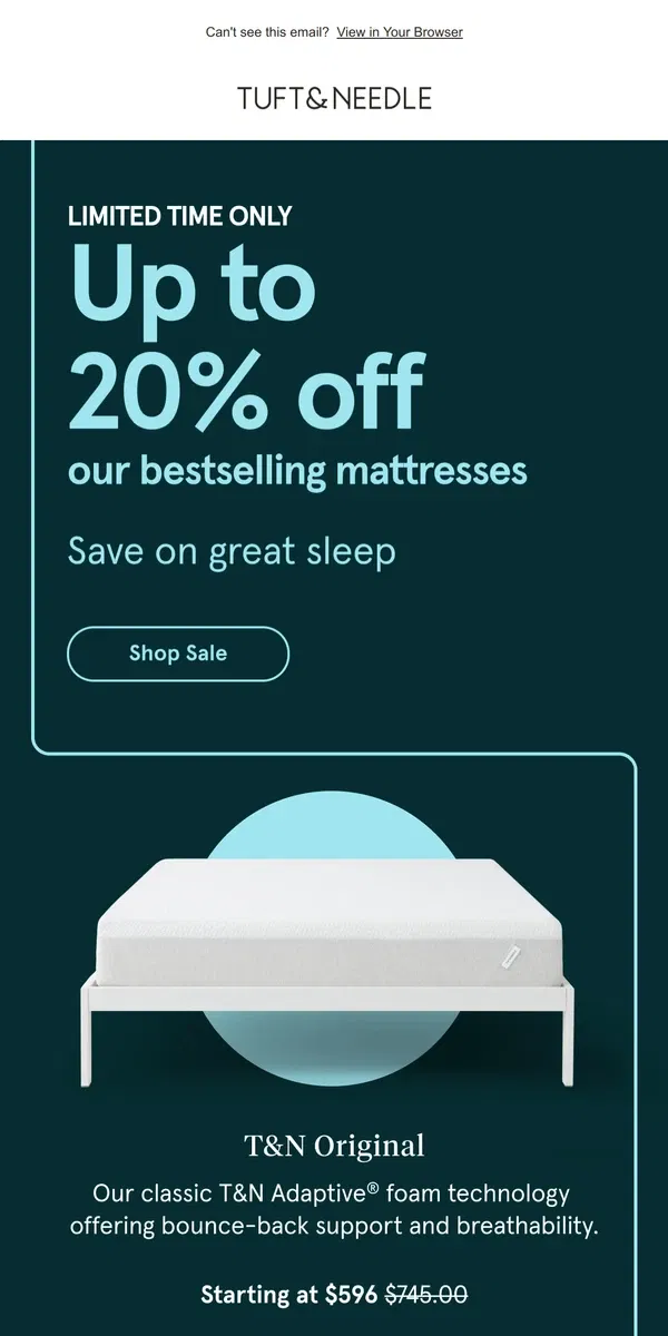 Email from Tuft & Needle. All our mattresses are on SALE