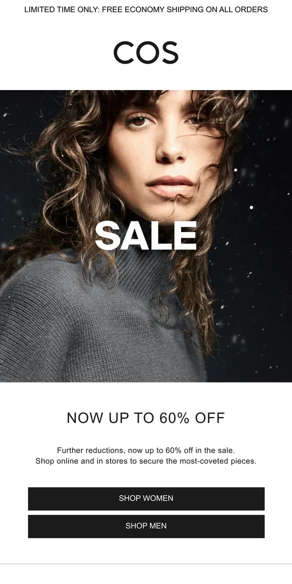 Email from COS. Sale: now up to 60% off