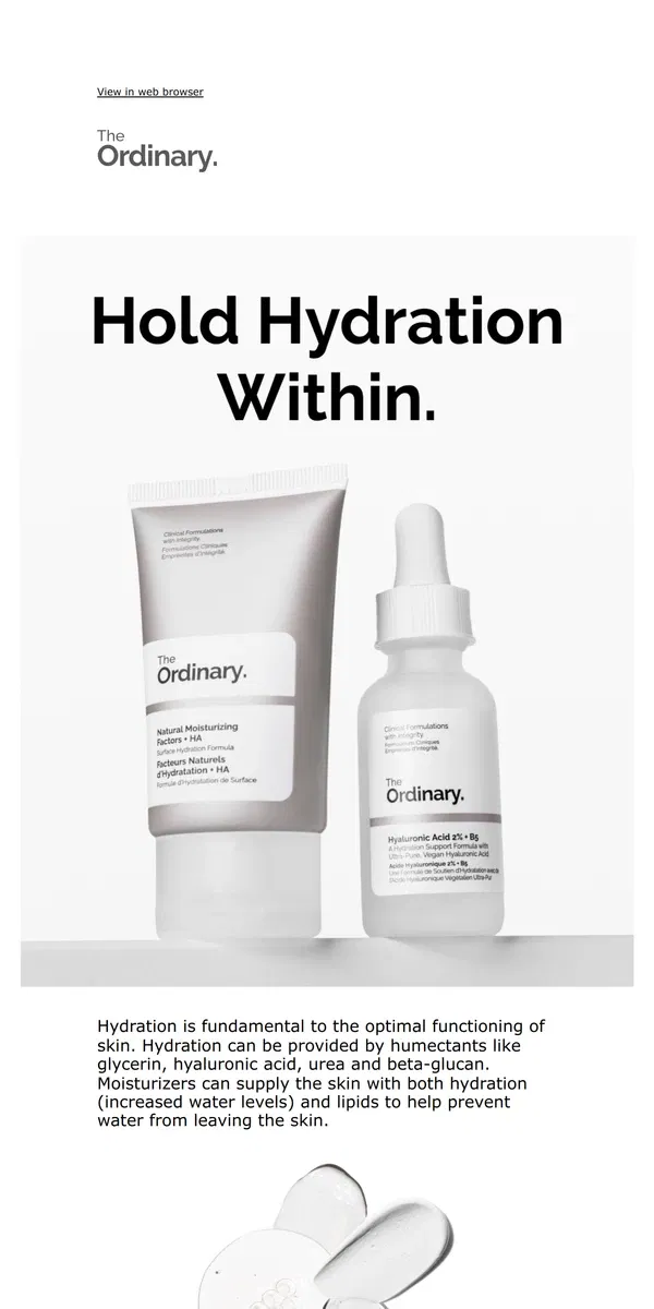 Email from The Ordinary. The Science of Hydrated Skin.