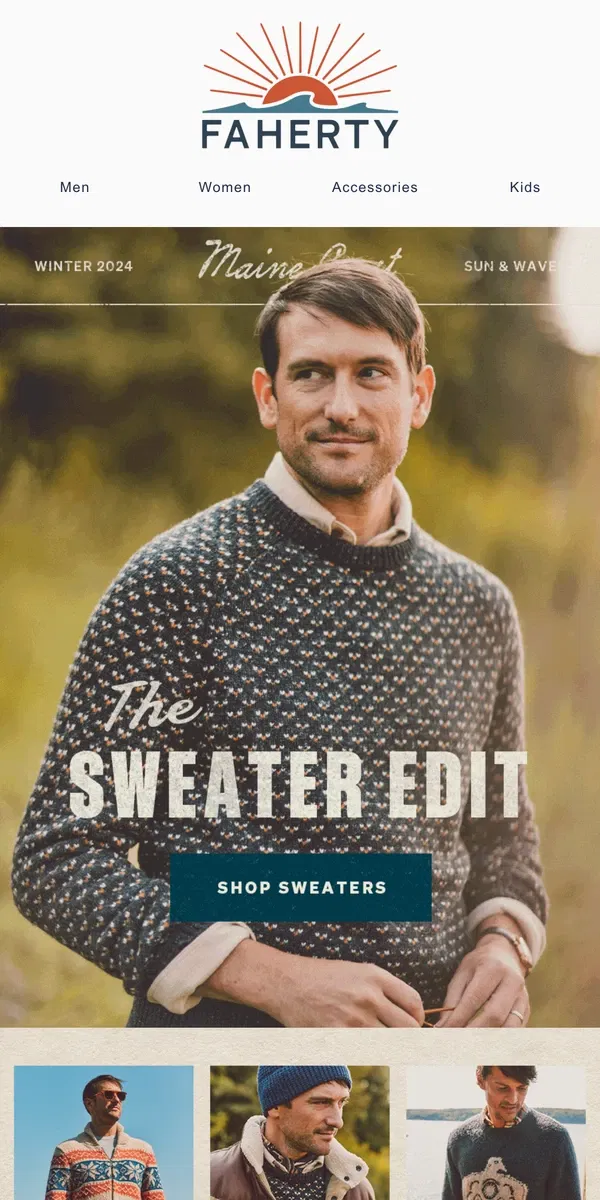 Email from Faherty. Shop The Sweater Edit