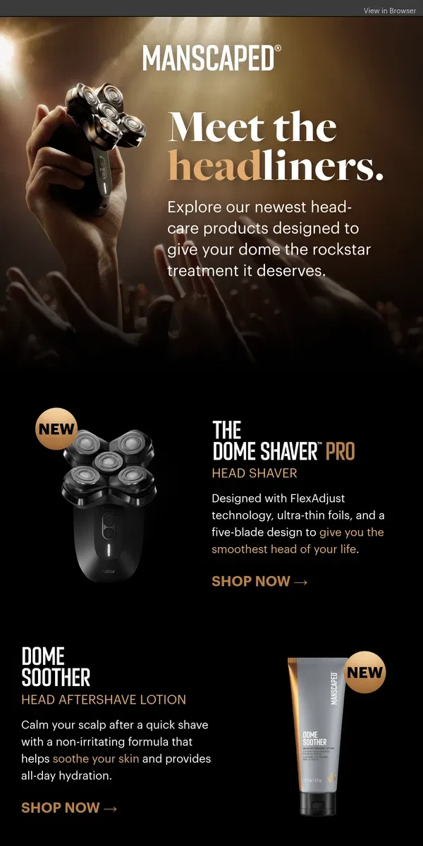 Email from MANSCAPED. Heads up! New head-care products available