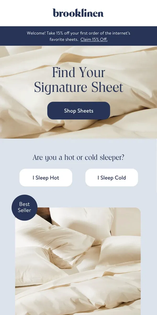 Email from Brooklinen. Find your signature sheets