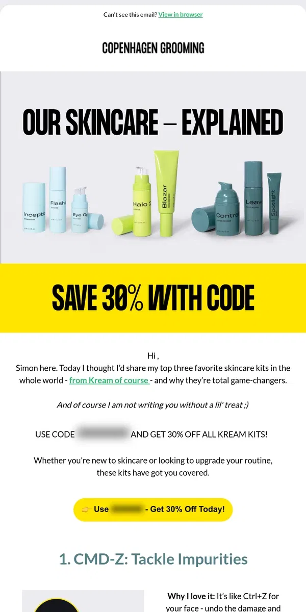 Email from Copenhagen Grooming. 30% OFF