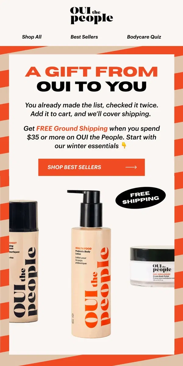 Email from OUI the People. Two Words. Free Shipping.