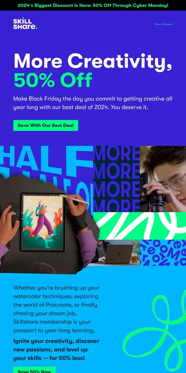 Email from Skillshare. Your Black Friday Savings: 50% OFF