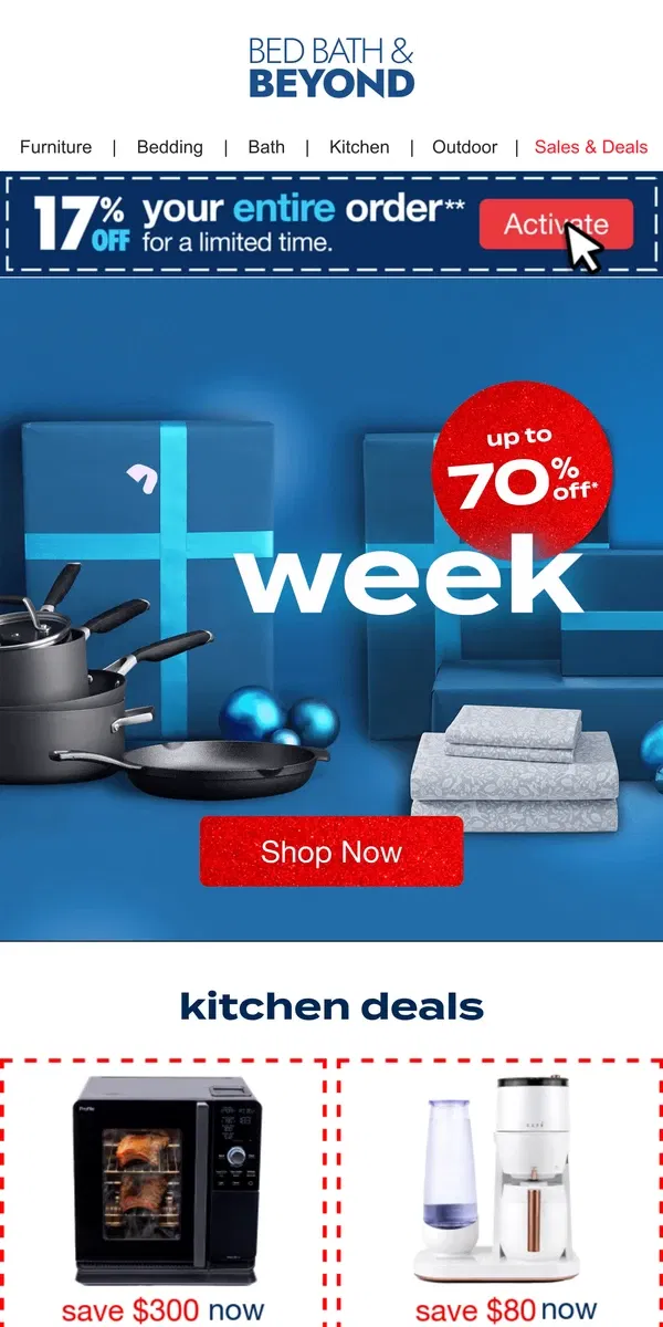 Email from Bed Bath & Beyond. 🤩🟦✨🔥 CYBER WEEK DEALS are HERE 🤩🟦✨🔥 