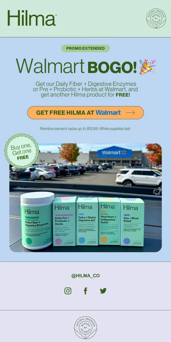 Email from Hilma. BUY ONE GET ONE