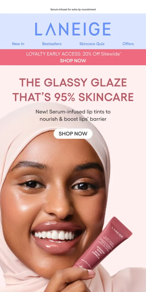 Email from LANEIGE. 95% Skincare: Glaze Craze Lip Serums