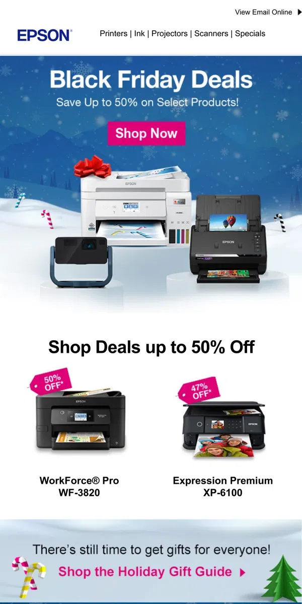 Email from Epson. Save up to 50% on Black Friday Deals!