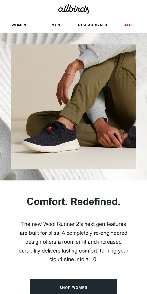 Email from Allbirds. Restocked: The New Wool Runner 2