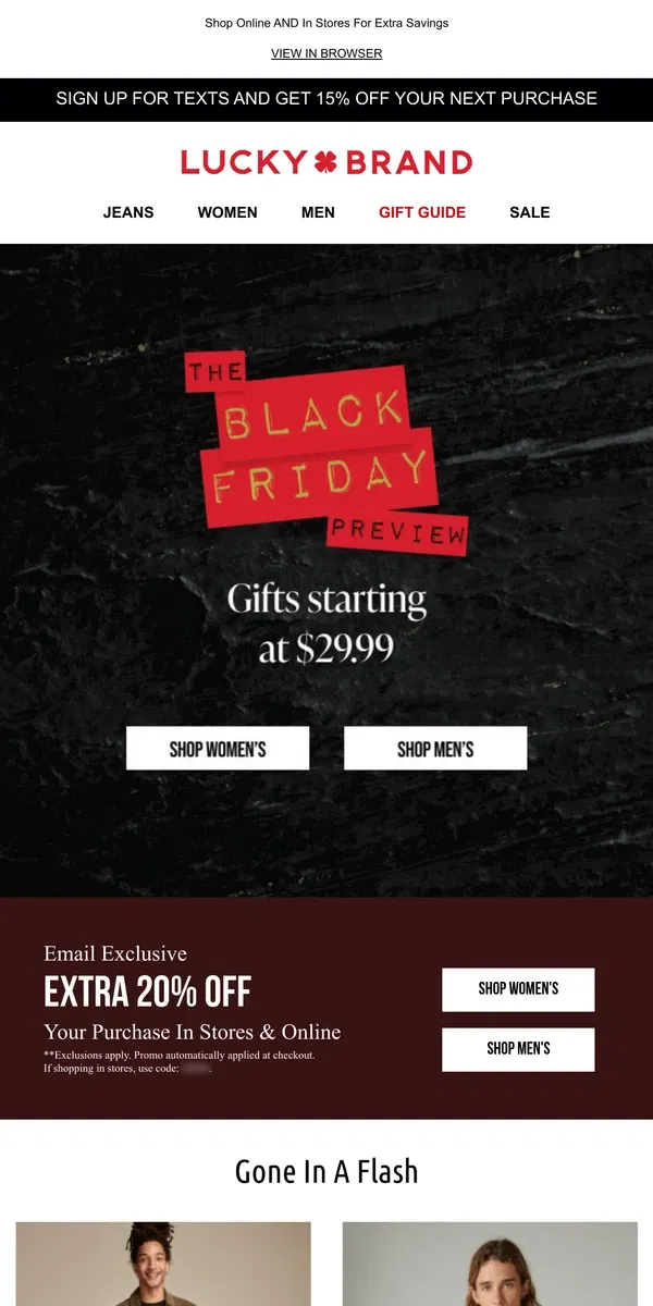 Email from Lucky Brand. Shop 20% Off + Gifts From $29.99