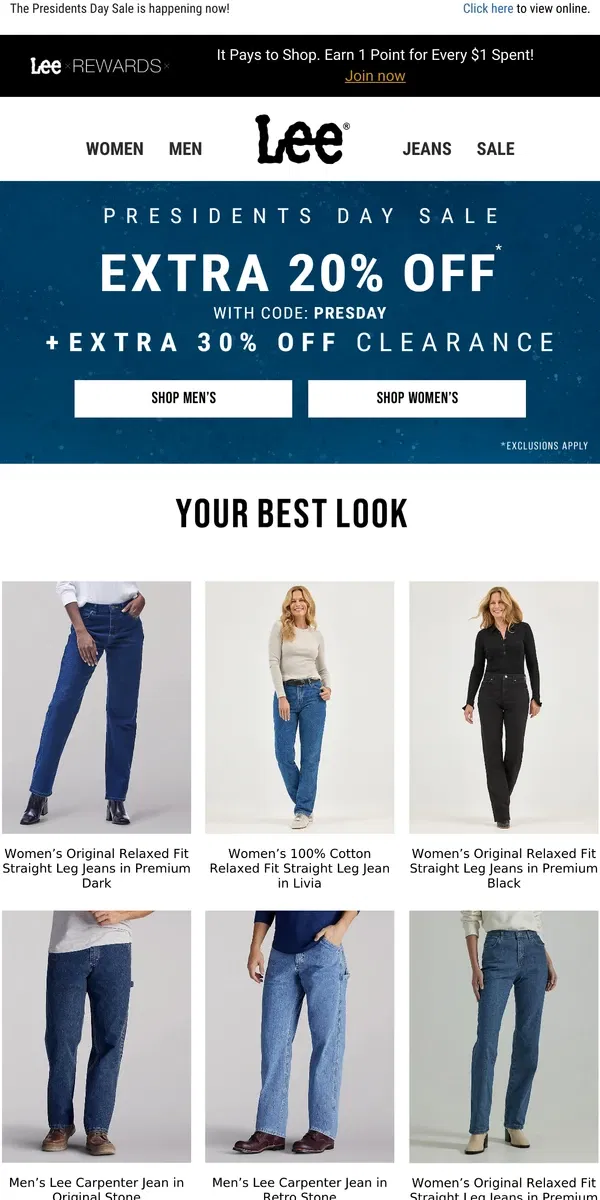 Email from Lee. EXTRA 20% off + EXTRA 30% off clearance