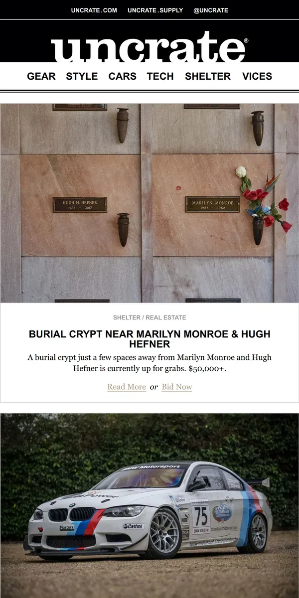 Email from Uncrate. Burial Crypt Near Marilyn Monroe & Hugh Hefner & more