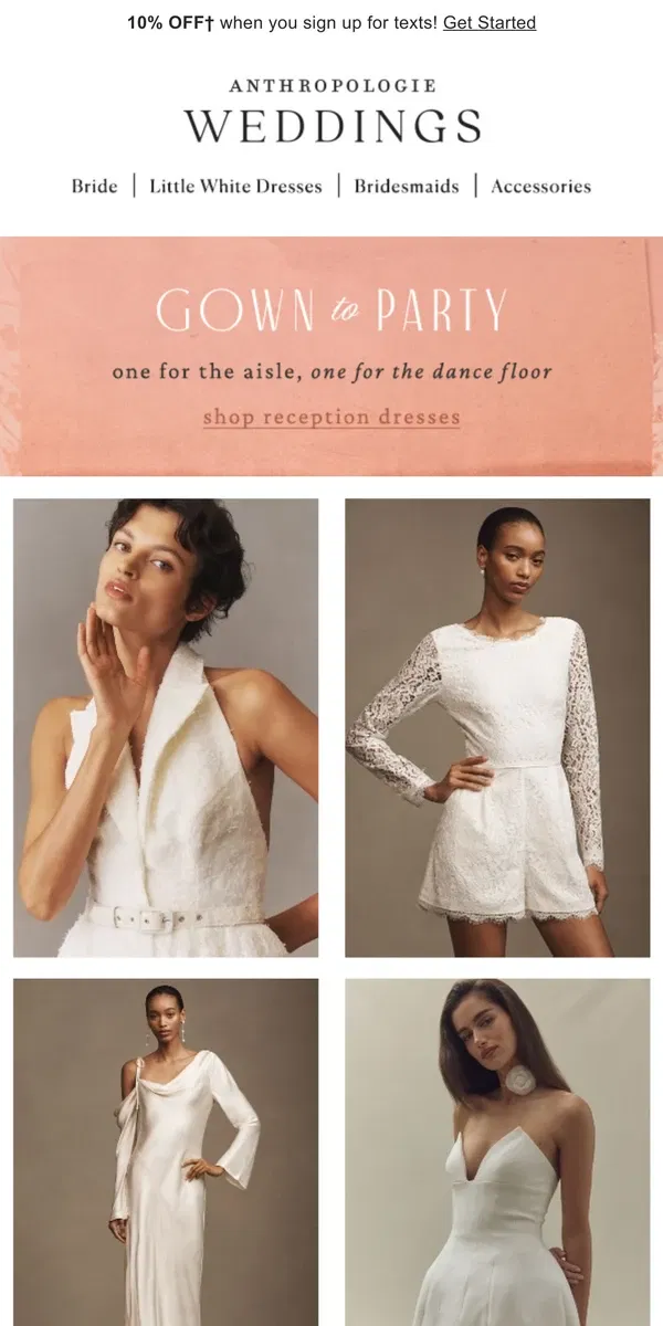 Email from Anthropologie. The Reception Dress Edit