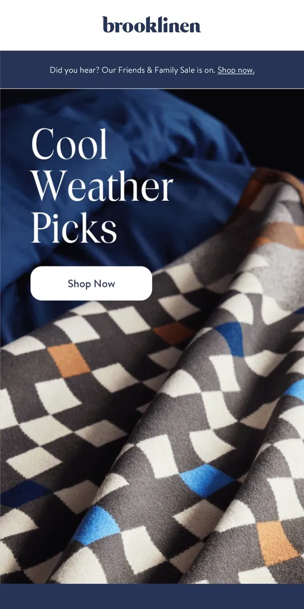 Email from Brooklinen. New Sheets to Layer Up for Cozy Season