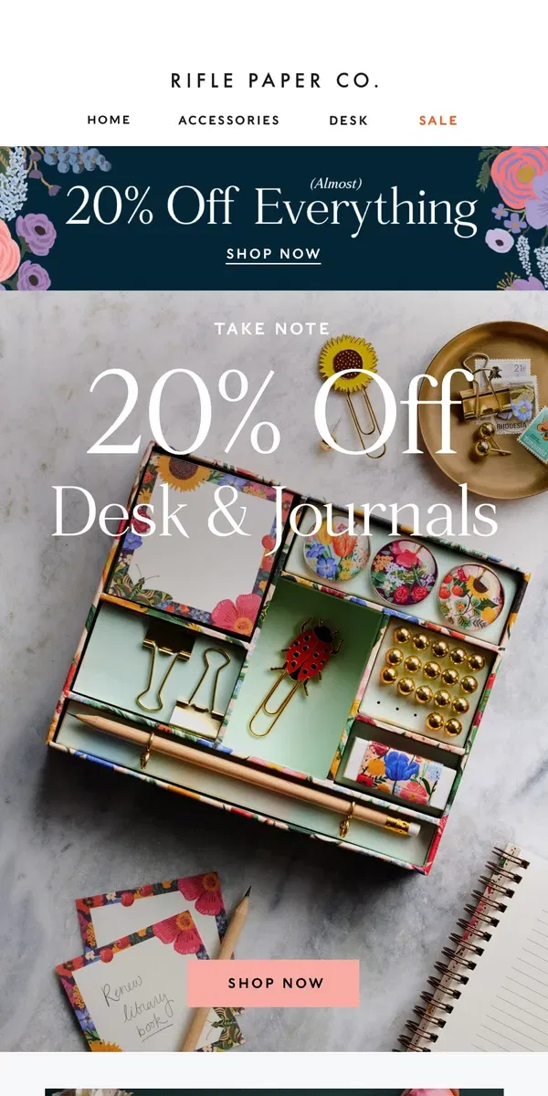 Email from Rifle Paper Co.. Everything For Your Desk Now 20% Off