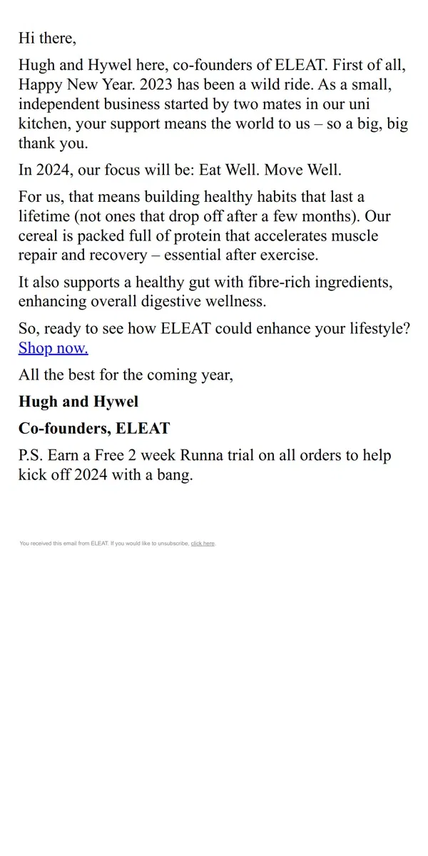 Email from ELEAT. Eat Well, Move Well in 2024.