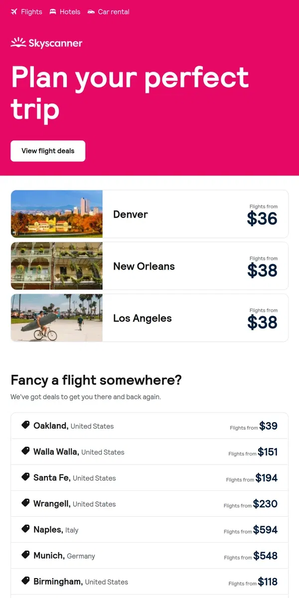 Email from Skyscanner. Los Angeles from $38 and more ✈️