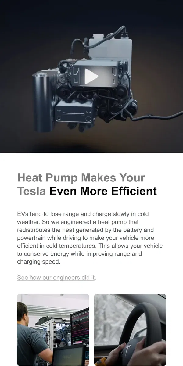 Email from Tesla. Our Engineers Reduced Cold-Weather Range Loss