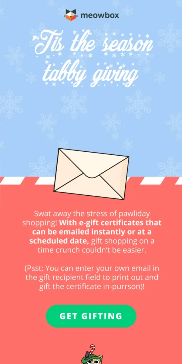 Email from meowbox. Last-minute purresents? Check 🎁📝