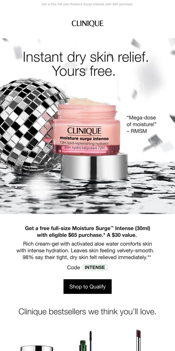 Email from Clinique. Say hello to glow. A treat for dry skin is waiting inside.