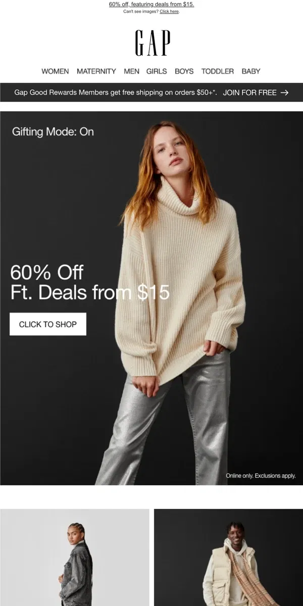 Email from GAP. YES: you're getting SIXTY PERCENT OFF