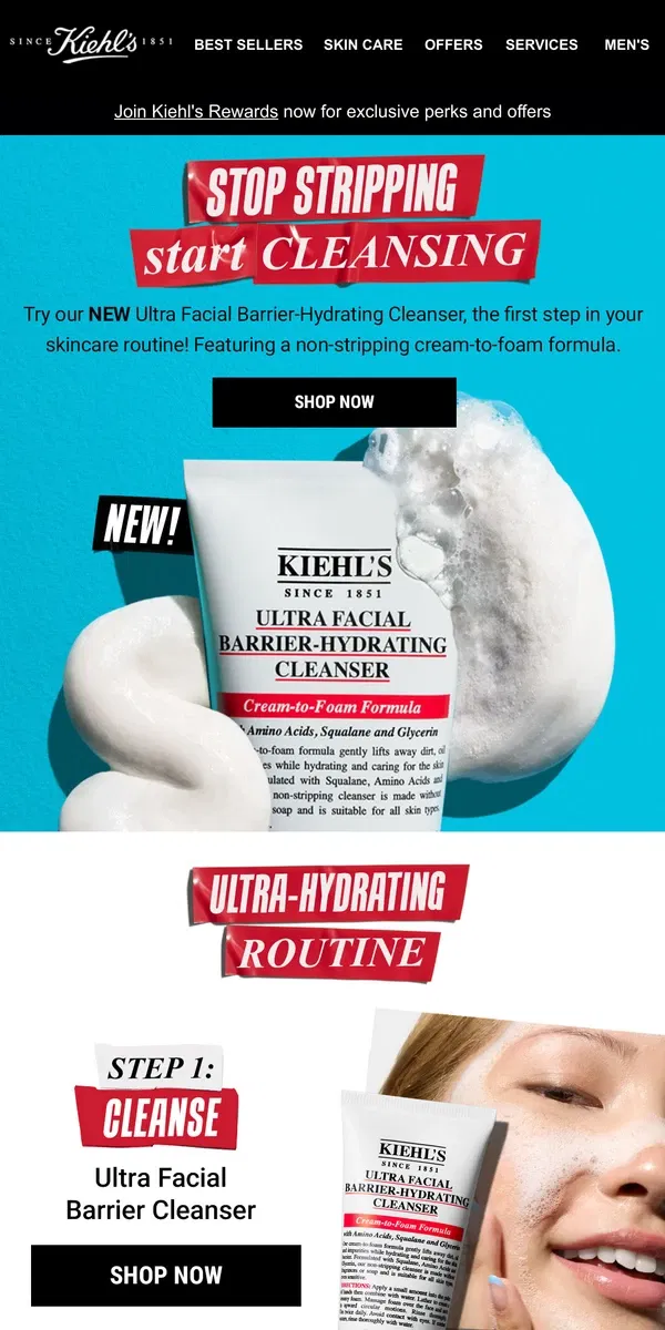 Email from Kiehl's. Ultra-Hydrating Routine Ft. NEW Barrier Cleanser