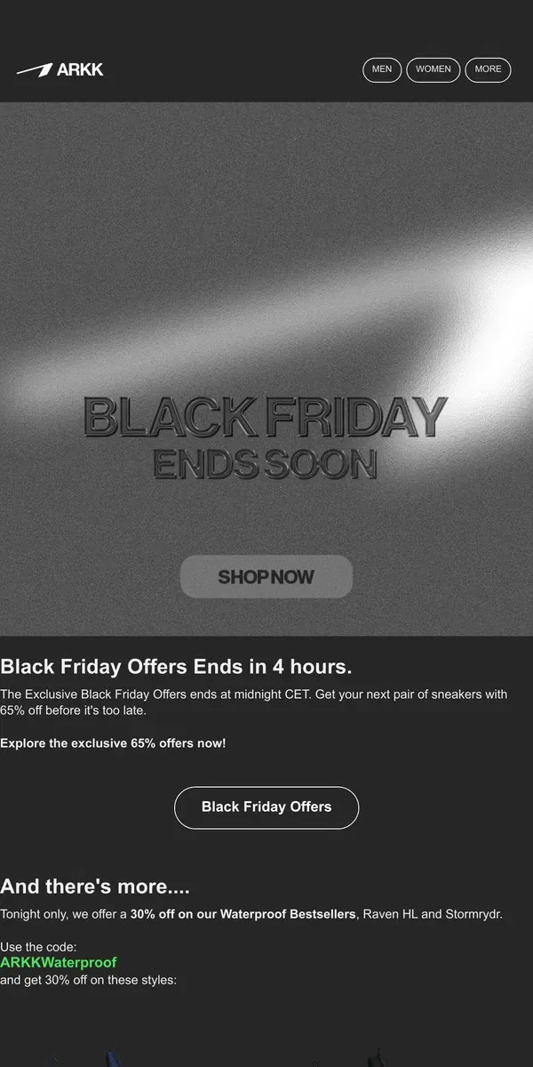 Email from ARKK Copenhagen. Final Hours: Black Friday Deals Ending Soon!