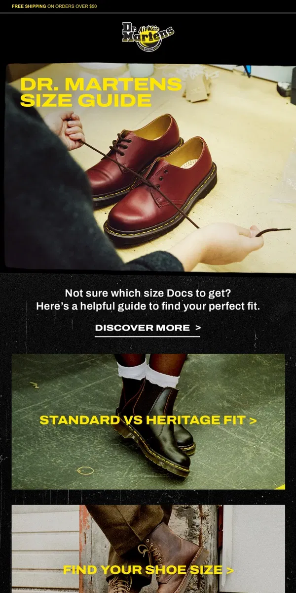 Email from Dr. Martens. The Official Docs Size Guide