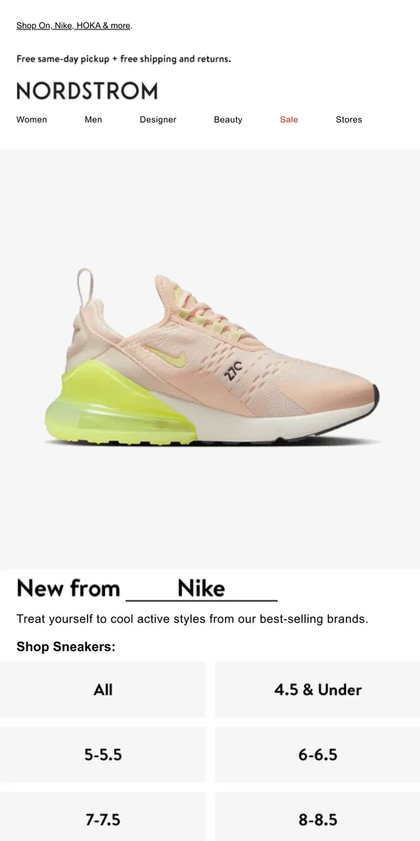 Email from Nordstrom. Fresh sneakers in your size