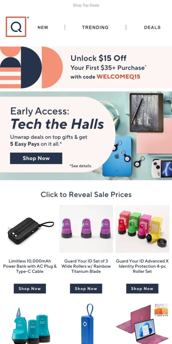 Email from QVC. Tech the Halls with 5 Easy Pays on It All