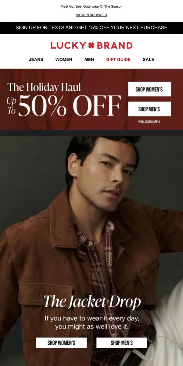 Email from Lucky Brand. The New Jacket Drop (And Up To 50% Off)