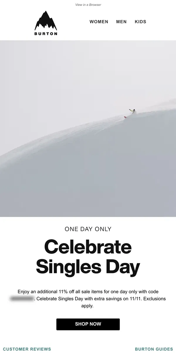 Email from Burton. One Day Only: Additional 11% Off Sale Items