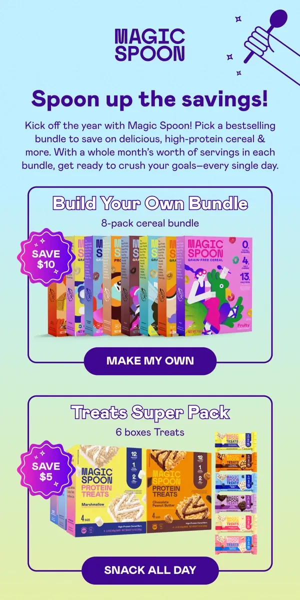 Email from Magic Spoon Cereal. New year savings? Yes, please!