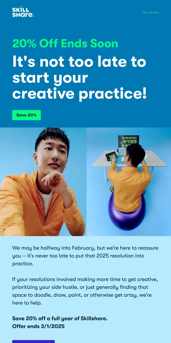 Email from Skillshare. Your Creative Practice is Waiting