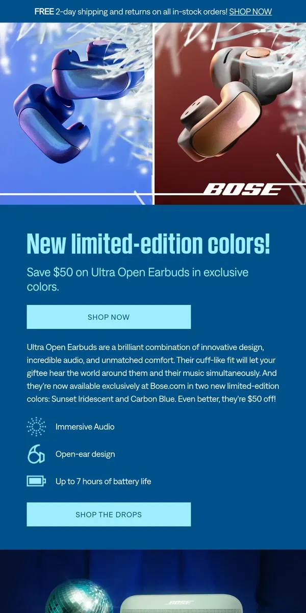 Email from Bose. Ultra Open Earbuds in exclusive colors!