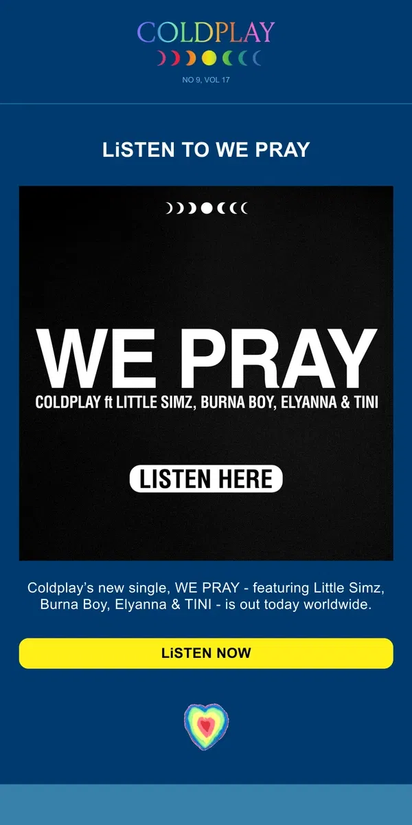 Email from Coldplay. New single WE PRAY out today!