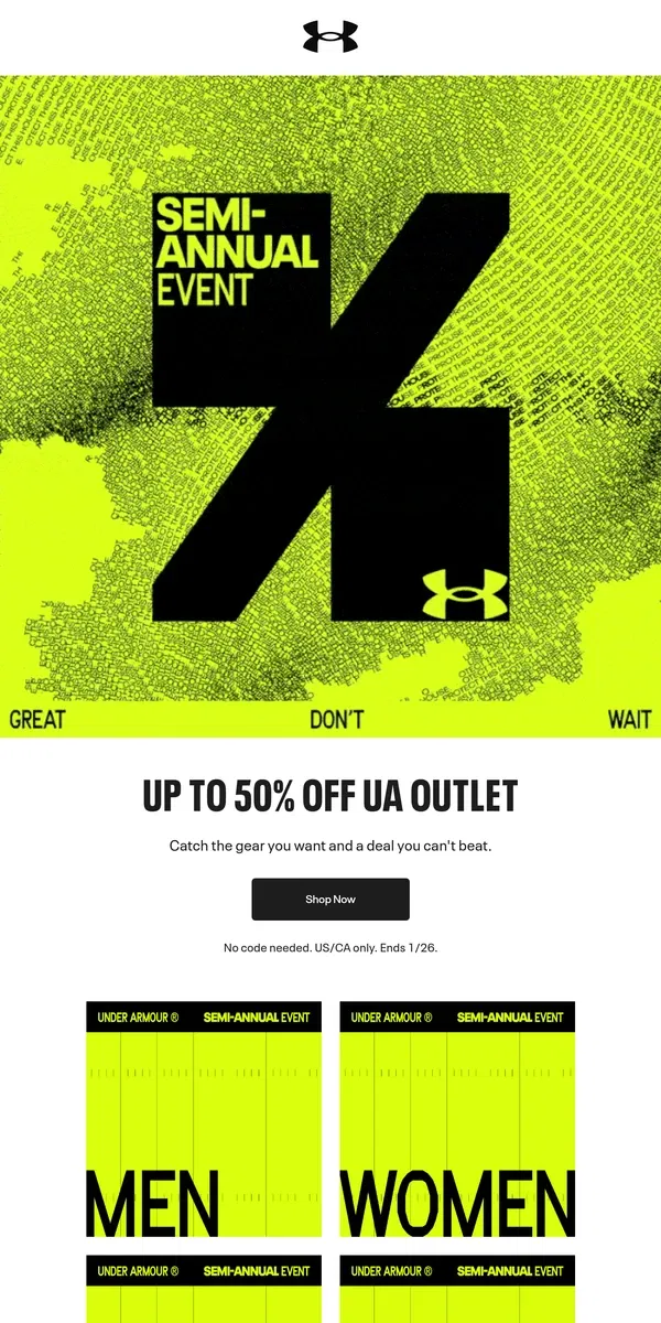 Email from Under Armour. Up to 50% off the best gear in the game