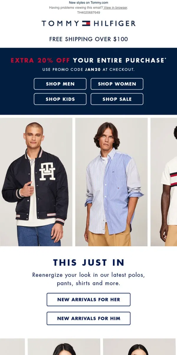 Email from Tommy Hilfiger. Extra, extra! (20% off your purchase)