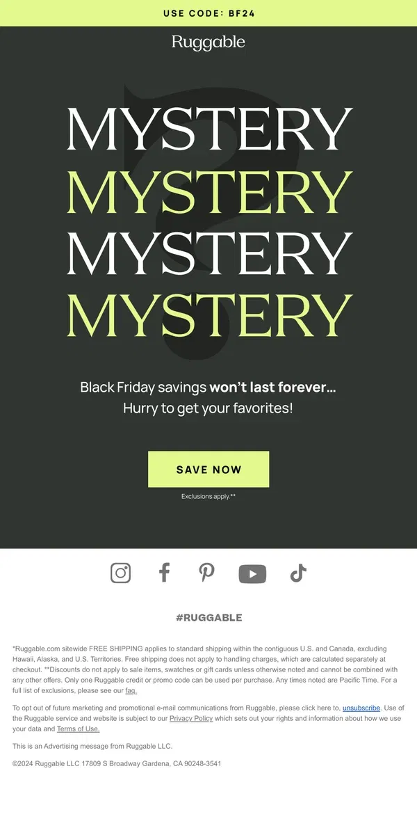 Email from Ruggable. Black Friday mystery savings