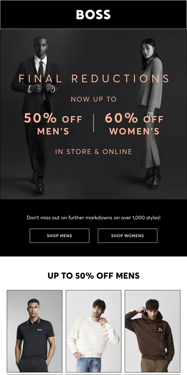 Email from HUGO BOSS. Up to 50% off starts today!