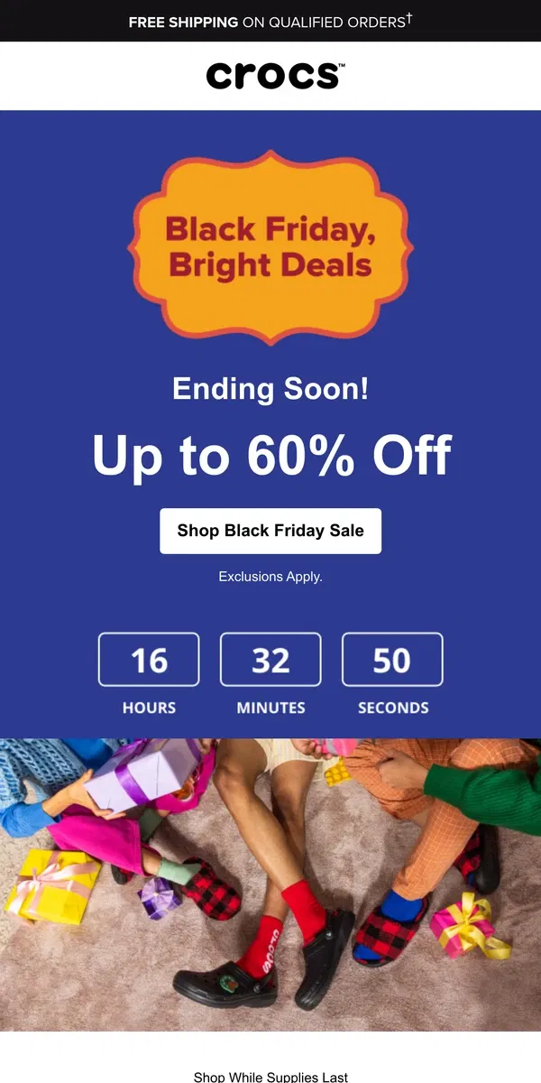 Email from Crocs. Up to 60% off: selling like hotcakes! 🥞