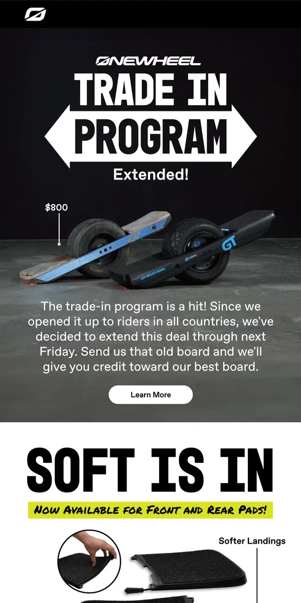 Email from Onewheel. Soft Front Footpads?!? ☁️