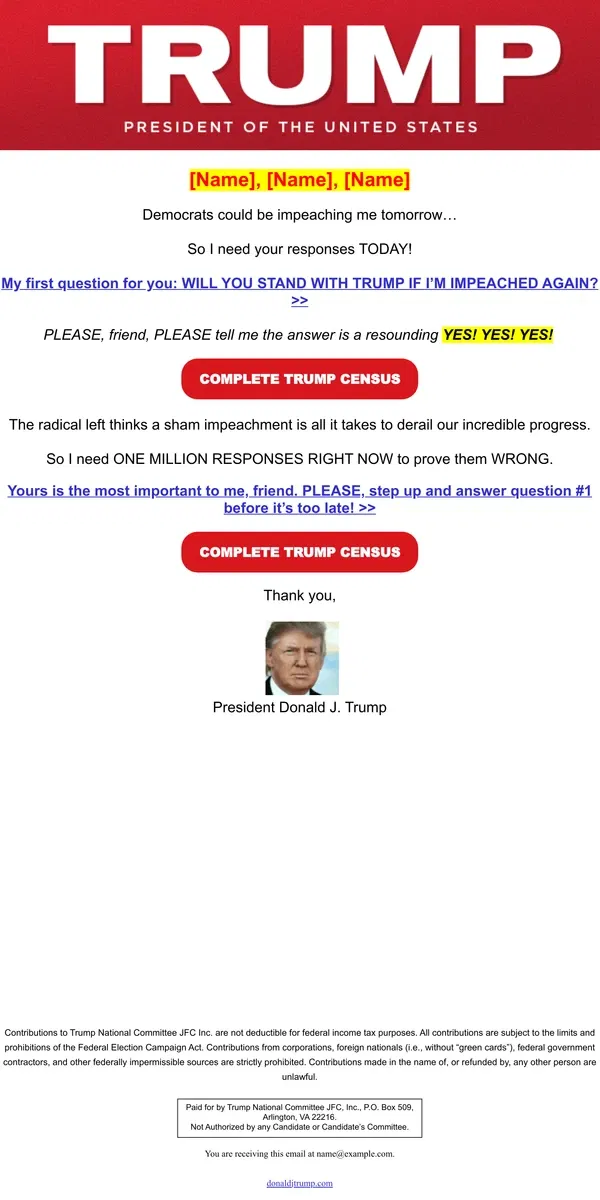 Email from Donald J. Trump. It could happen at any moment.