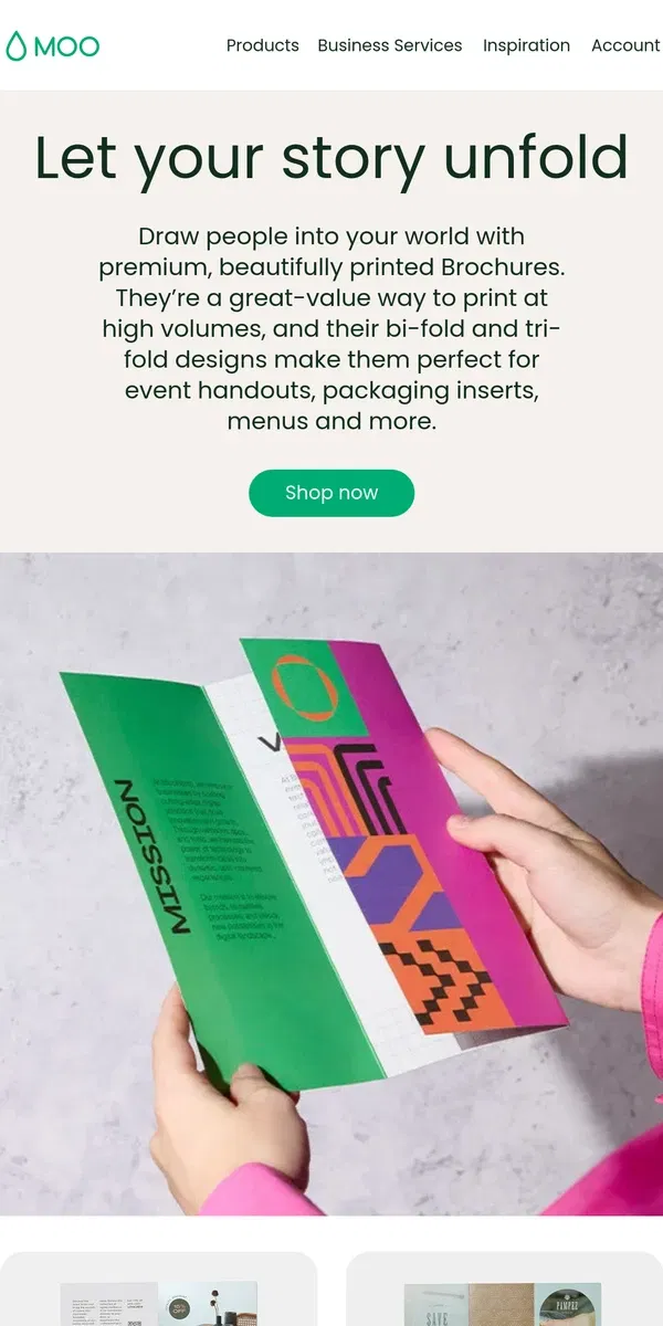 Email from MOO. New 😮 Beautifully branded Brochures