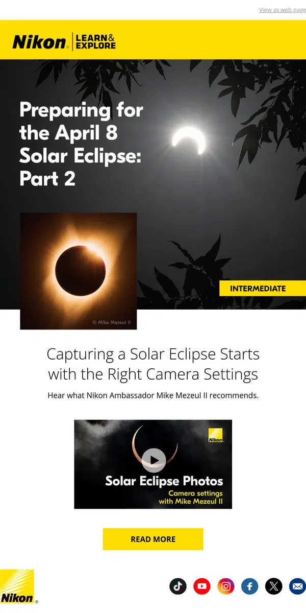 Email from Nikon. Tips & Camera Settings for the Solar Eclipse 📷 ☀️