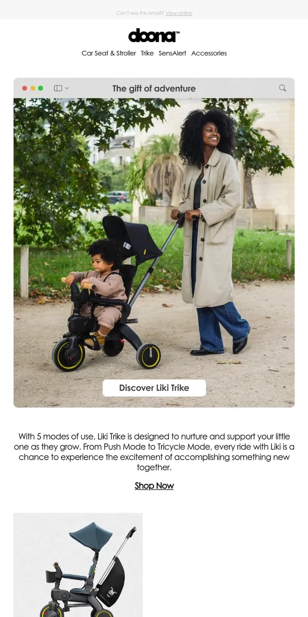 Email from Doona. Make every ride an adventure with Liki Trike 🪐