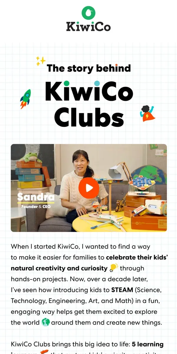 Email from KiwiCo. Hello from our founder & CEO!